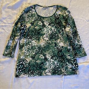 JM collection Medium green, white, black cream design shirts with Floral pattern